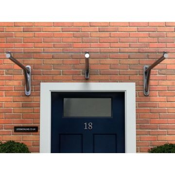 NORTH SHORE GLASS DOOR CANOPY WITH GALLOWS BRACKETS GREY 1354 X 755MM (2 BRACKETS)