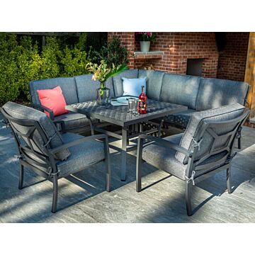 Rosario Square Casual Dining Fire Pit Set With Lounge Chairs Matt Xerix / Flint  