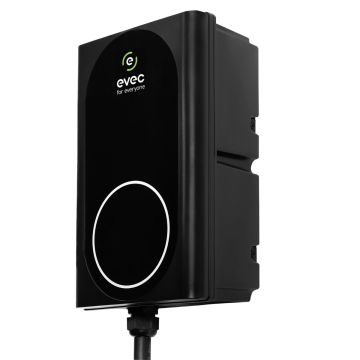 Black Wall Mounted Smart Ev Charger C/W 1x Tethered Charging Lead (5M) And Wall Holster